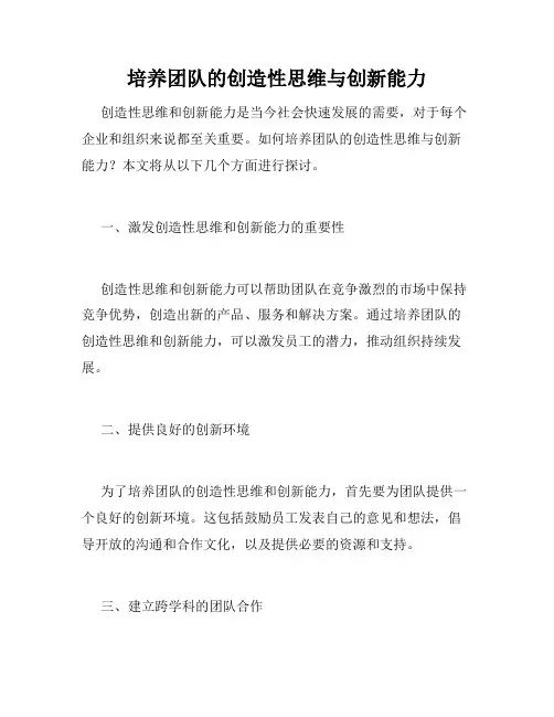 培养团队的创造性思维与创新能力