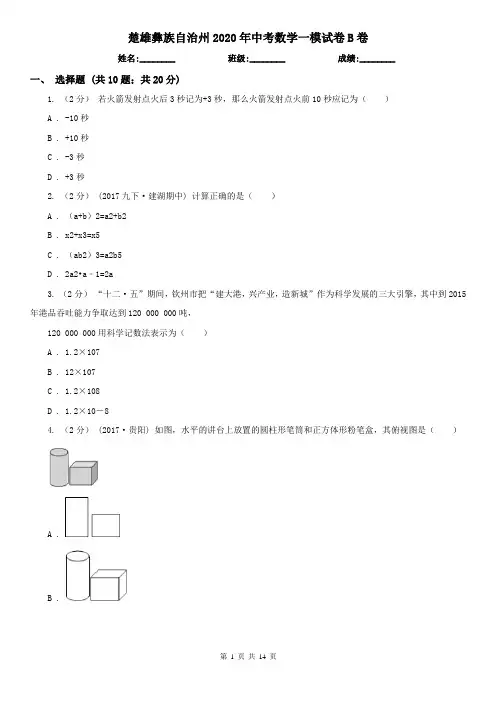 楚雄彝族自治州2020年中考数学一模试卷B卷