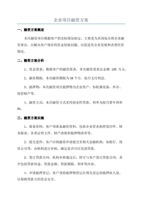企业项目融资方案