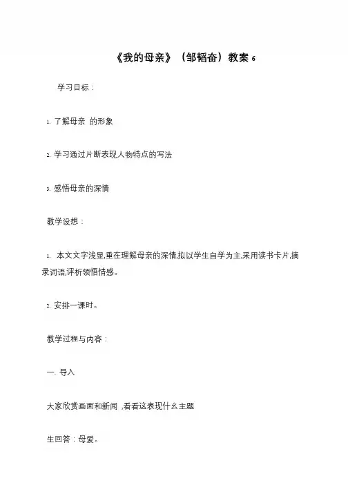 《我的母亲》(邹韬奋)教案6