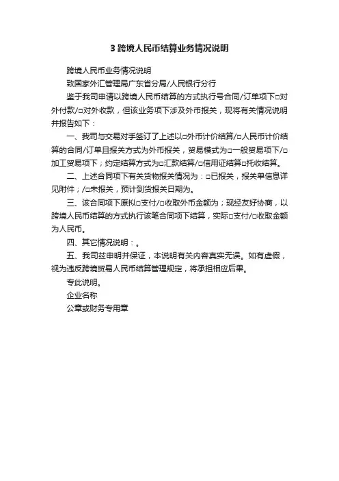 3跨境人民币结算业务情况说明
