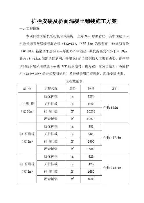 护栏安装及桥面混凝土铺装施工方案
