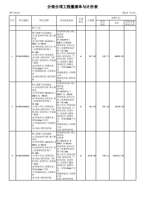 燃气工程预算书