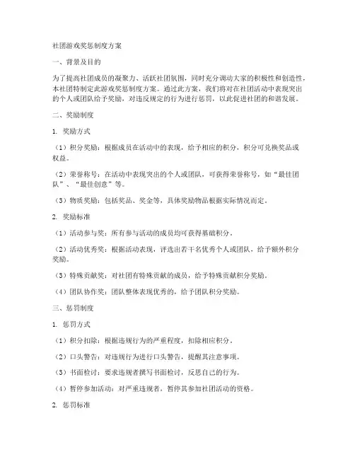 社团游戏奖惩制度方案模板
