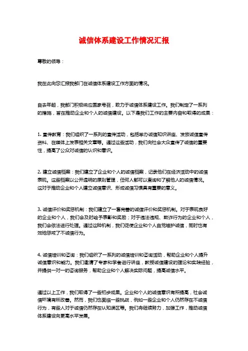 诚信体系建设工作情况汇报