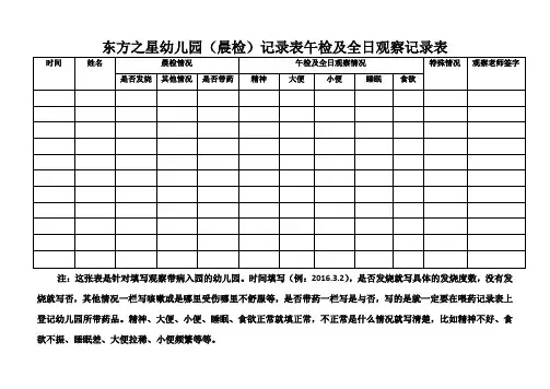幼儿园(晨检)午检及全日观察记录表