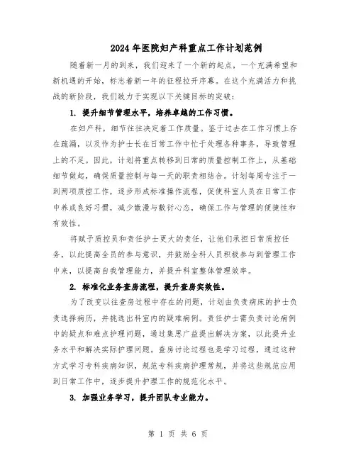 2024年医院妇产科重点工作计划范例（三篇）