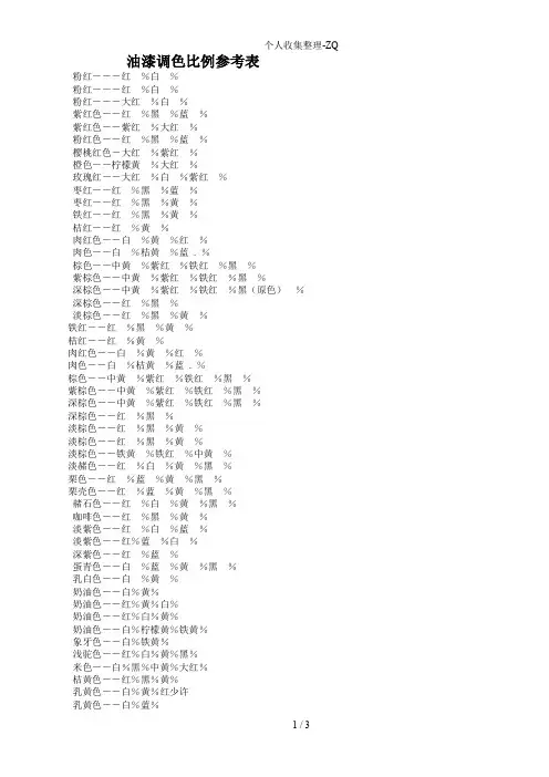 油漆调色比例参考表