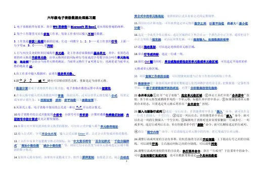 六年级上册信息技术素材 - 电子表格数据处理 知识点总结   部编新部编新人教版内蒙古版