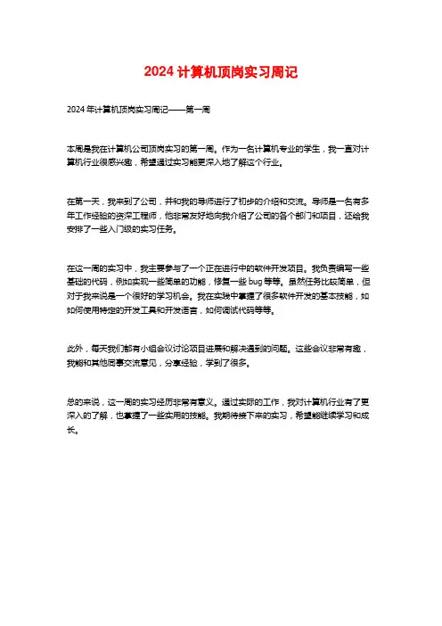 计算机顶岗实习周记
