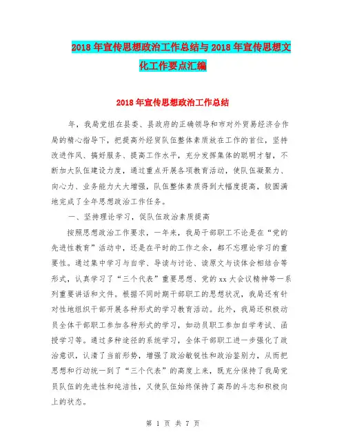 2018年宣传思想政治工作总结与2018年宣传思想文化工作要点汇编.doc