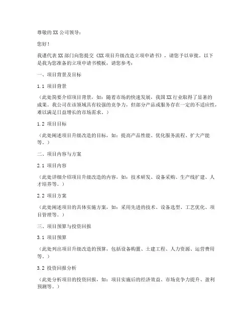 升级改造立项申请书模板
