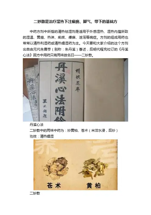 二妙散是治疗湿热下注痿痹、脚气、带下的基础方