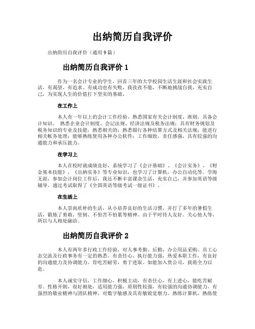 出纳简历自我评价