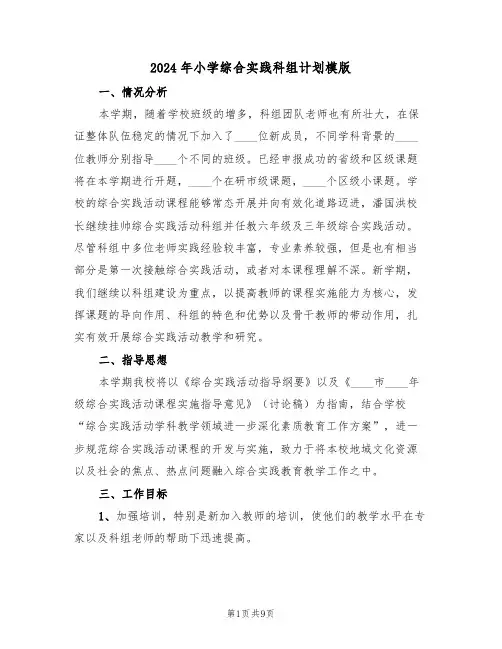 2024年小学综合实践科组计划模版（二篇）