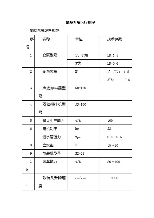 锅炉输灰系统运行规程
