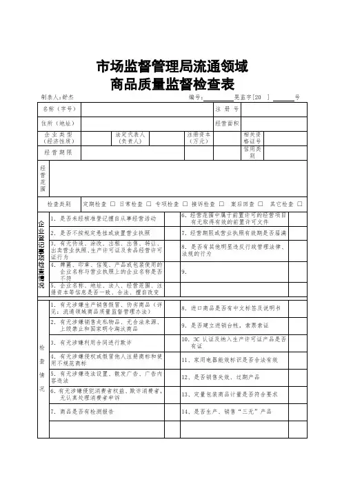 市场监督管理局监督检查表(通用)