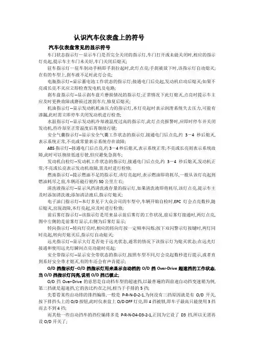 认识汽车仪表盘上的符号