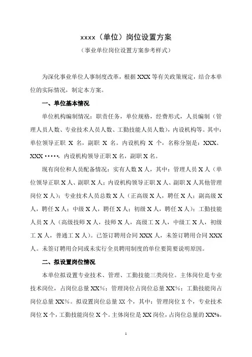 某某市事业单位岗位设置方案参考样式