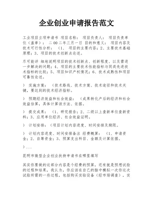 企业创业申请报告范文