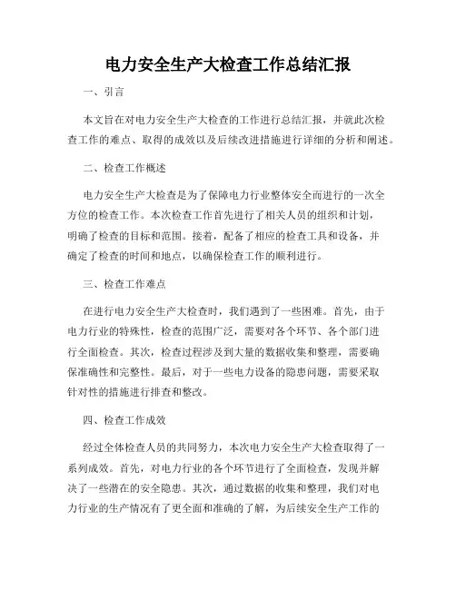 电力安全生产大检查工作总结汇报
