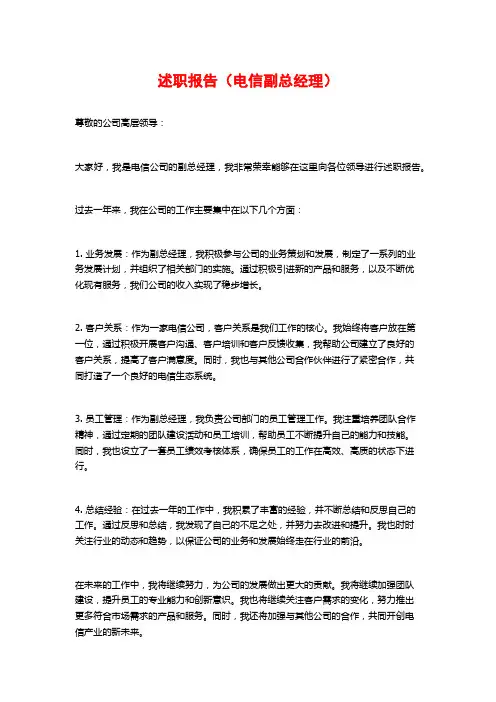 述职报告(电信副总经理)