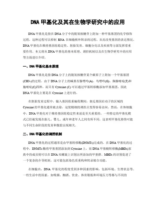 DNA甲基化及其在生物学研究中的应用