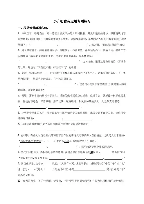小升初专项复习——古诗(试题)统编版语文六年级下册