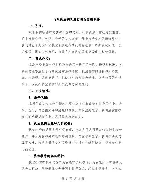 行政执法职责履行情况自查报告