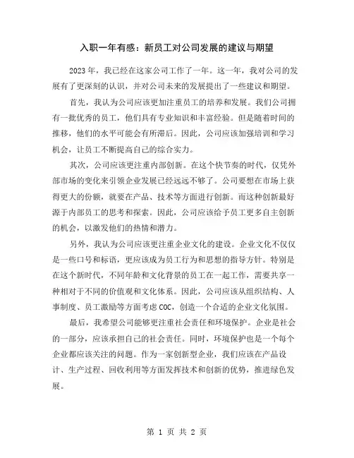 入职一年有感：新员工对公司发展的建议与期望