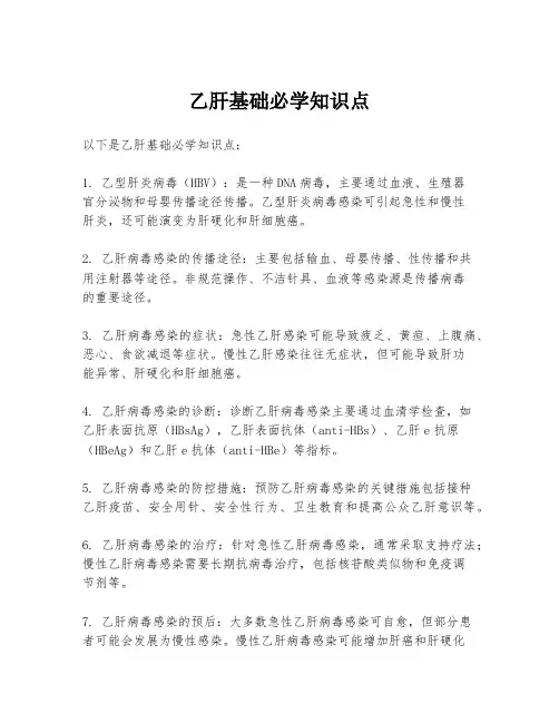 乙肝基础必学知识点