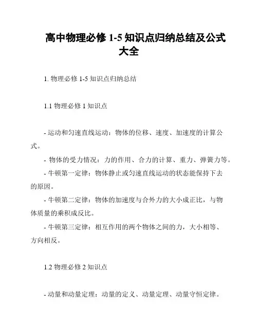 高中物理必修1-5知识点归纳总结及公式大全