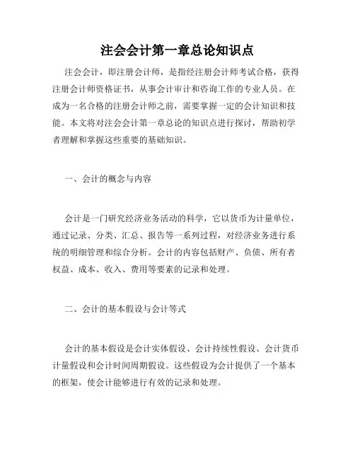 注会会计第一章总论知识点