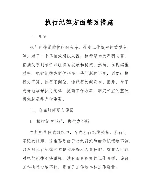 执行纪律方面整改措施