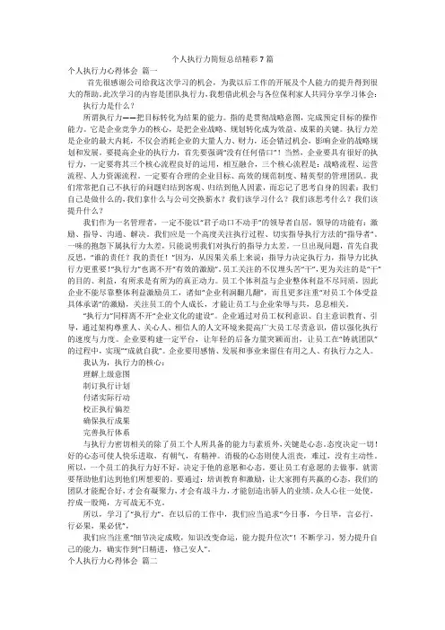 个人执行力简短总结精彩7篇