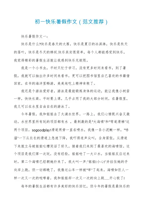 初一快乐暑假作文