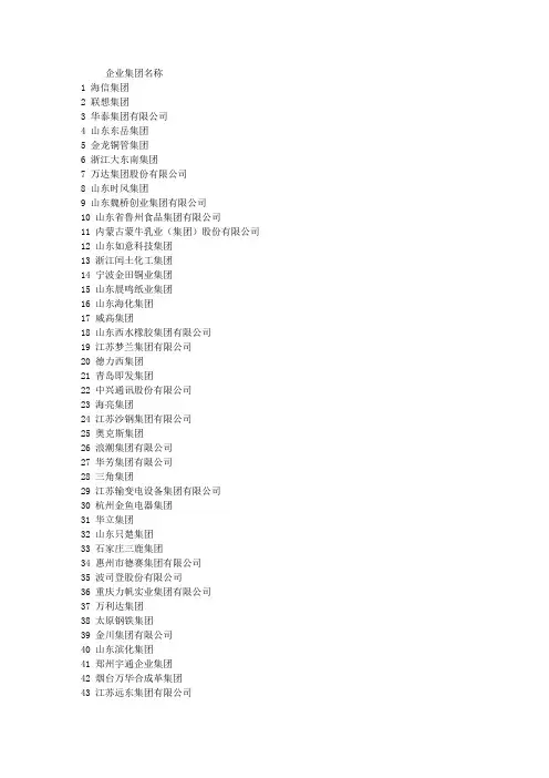 2010年度中国大企业集团竞争力500强名单