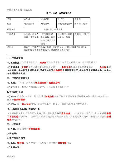 最新北师大版本九年级历史第一、二单元知识梳理
