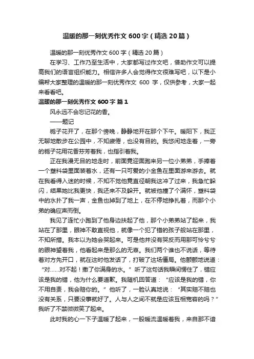 温暖的那一刻优秀作文600字（精选20篇）