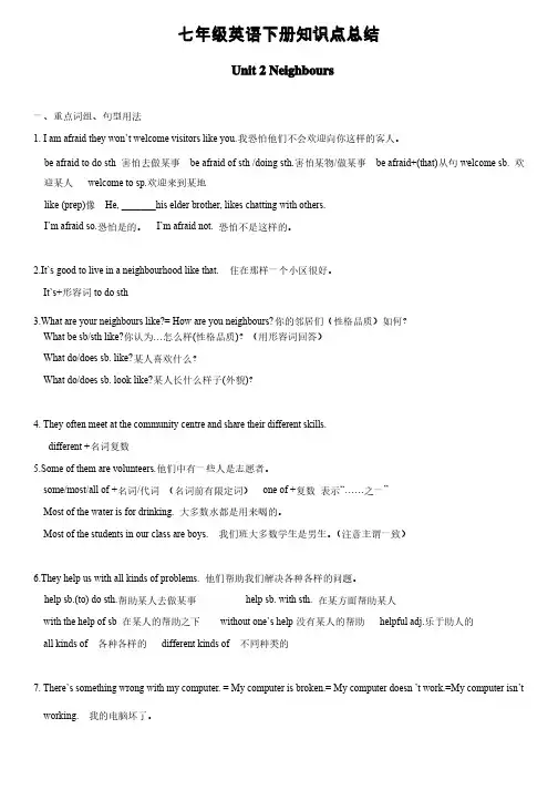 译林版牛津英语七年级下册全册Unit2单元知识点及语法归纳