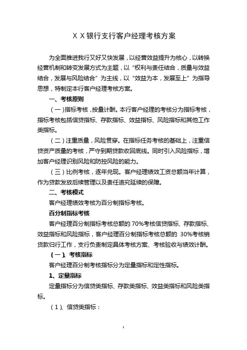 银行支行客户经理考核方案