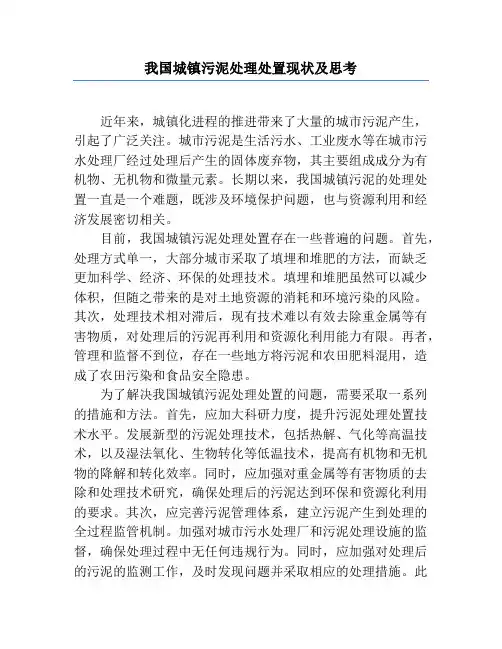 我国城镇污泥处理处置现状及思考