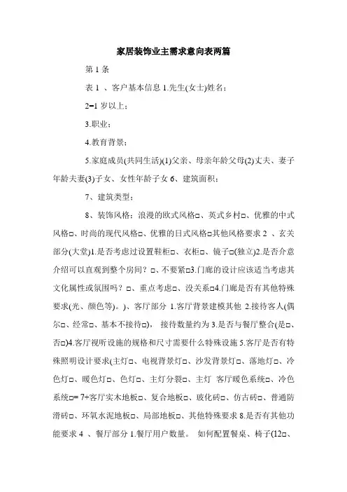 家居装饰业主需求意向表两篇.doc