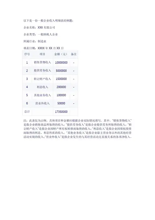 一般企业收入明细表例题