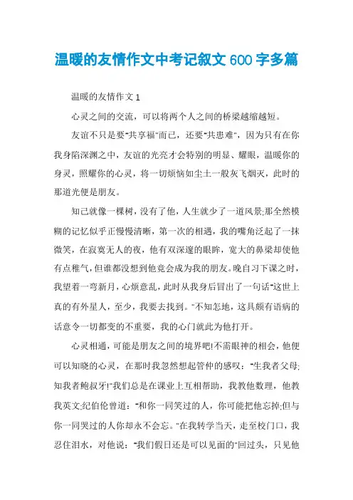 温暖的友情作文中考记叙文600字多篇