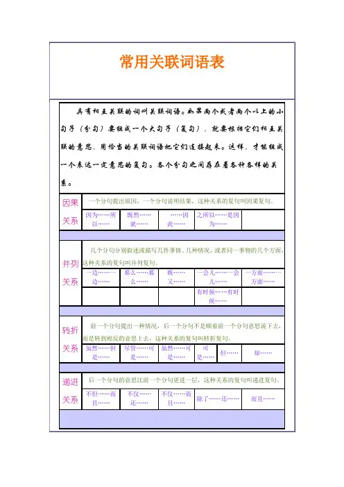 常用关联词语表