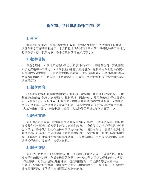 新学期小学计算机教师工作计划