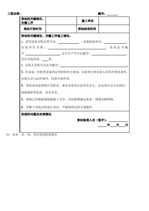 施工升降机安装监理旁站记录版