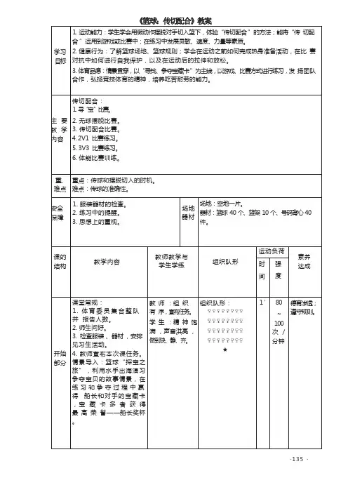 《篮球：传切配合》教案