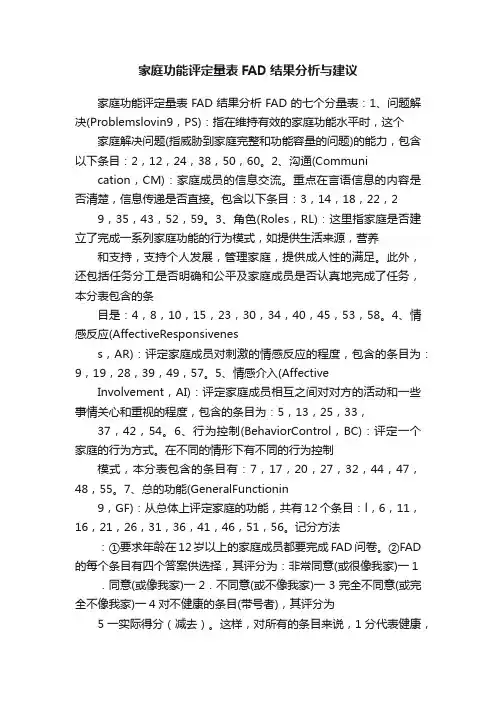 家庭功能评定量表FAD结果分析与建议